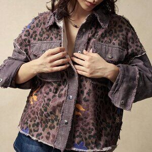 Multicolor Boho Women's Leopard Print Casual Woven Jacket